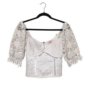Mele E Pere Womens Lace Bustier Crop Top Large Open Boho Hippie Puff Coquette